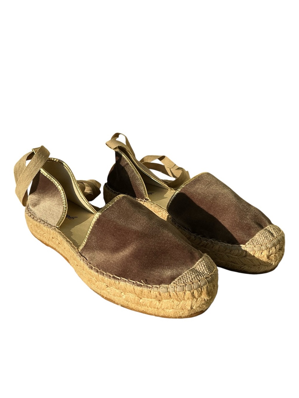 Free People Taupe Velvet Espadrille with Ankle Tie
